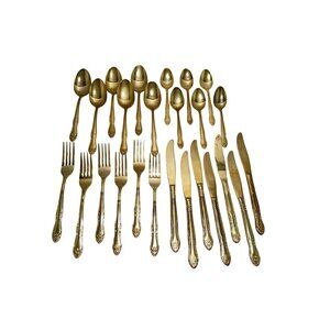 Vintage Floral Lifetime Gold Silverware Flatware Stainless Steel 6 Settings